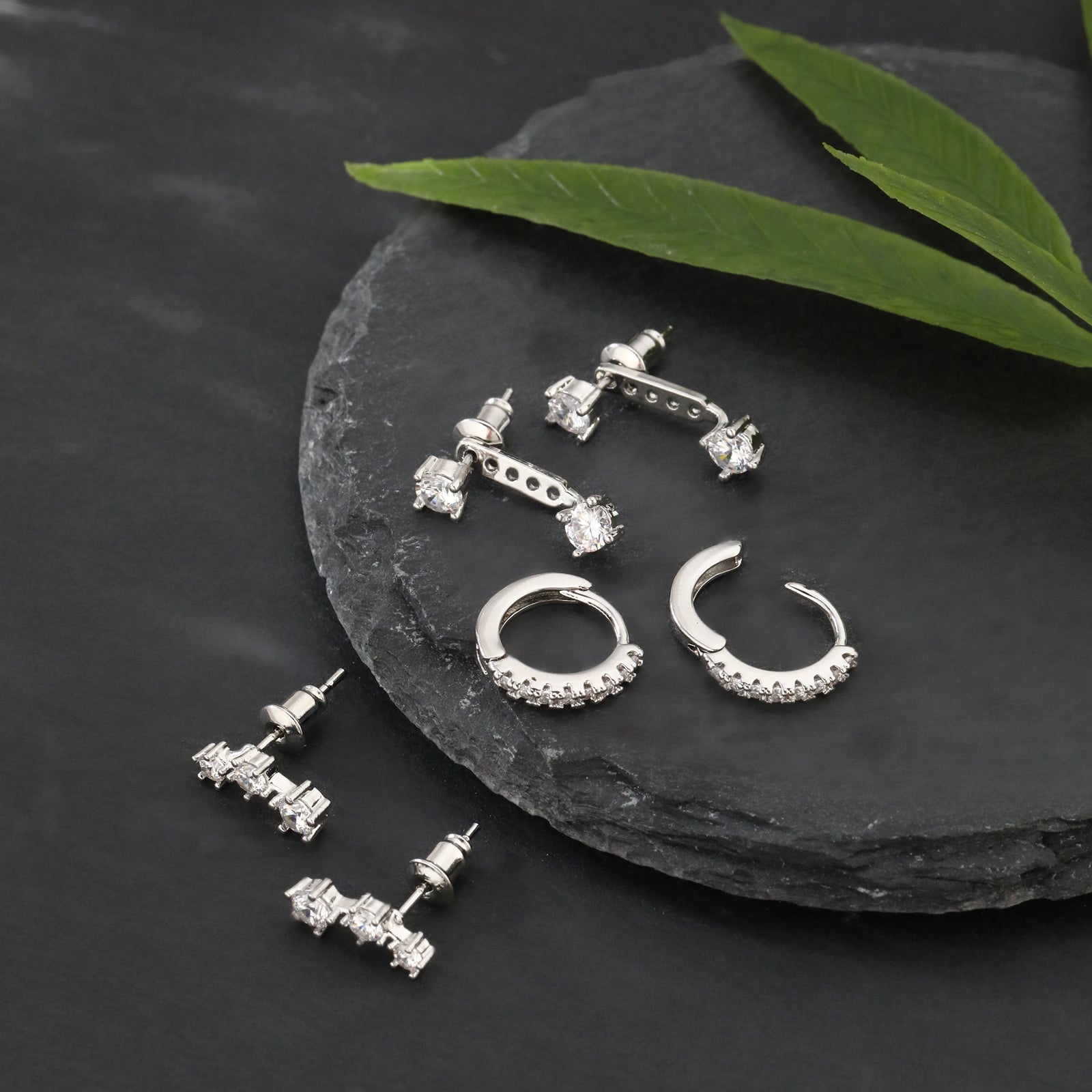 VENOCO 3 Pairs 14K White Gold Plated Huggie Hoops Earring
