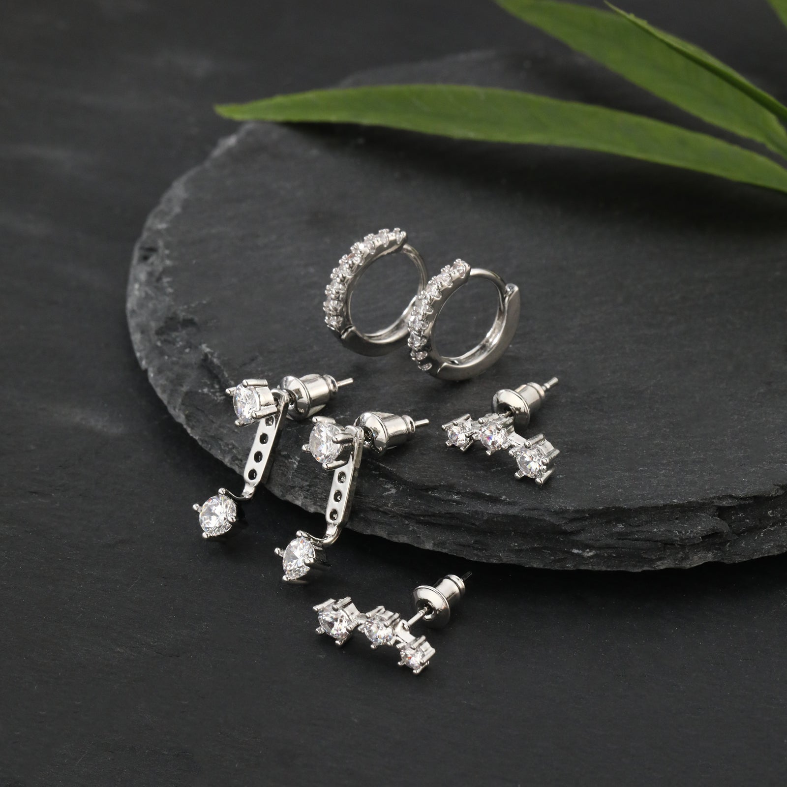 VENOCO 3 Pairs 14K White Gold Plated Huggie Hoops Earring