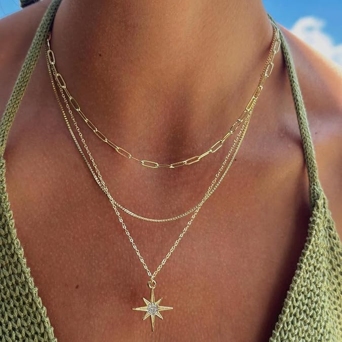 VENOCO Dainty Sewyer Layered Gold Necklace