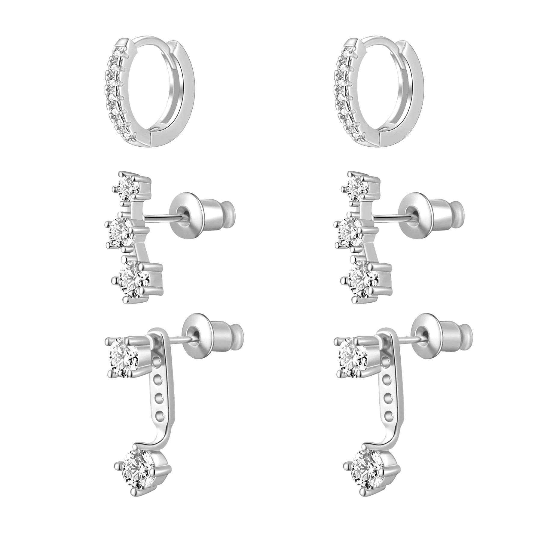 VENOCO 3 Pairs 14K White Gold Plated Huggie Hoops Earring