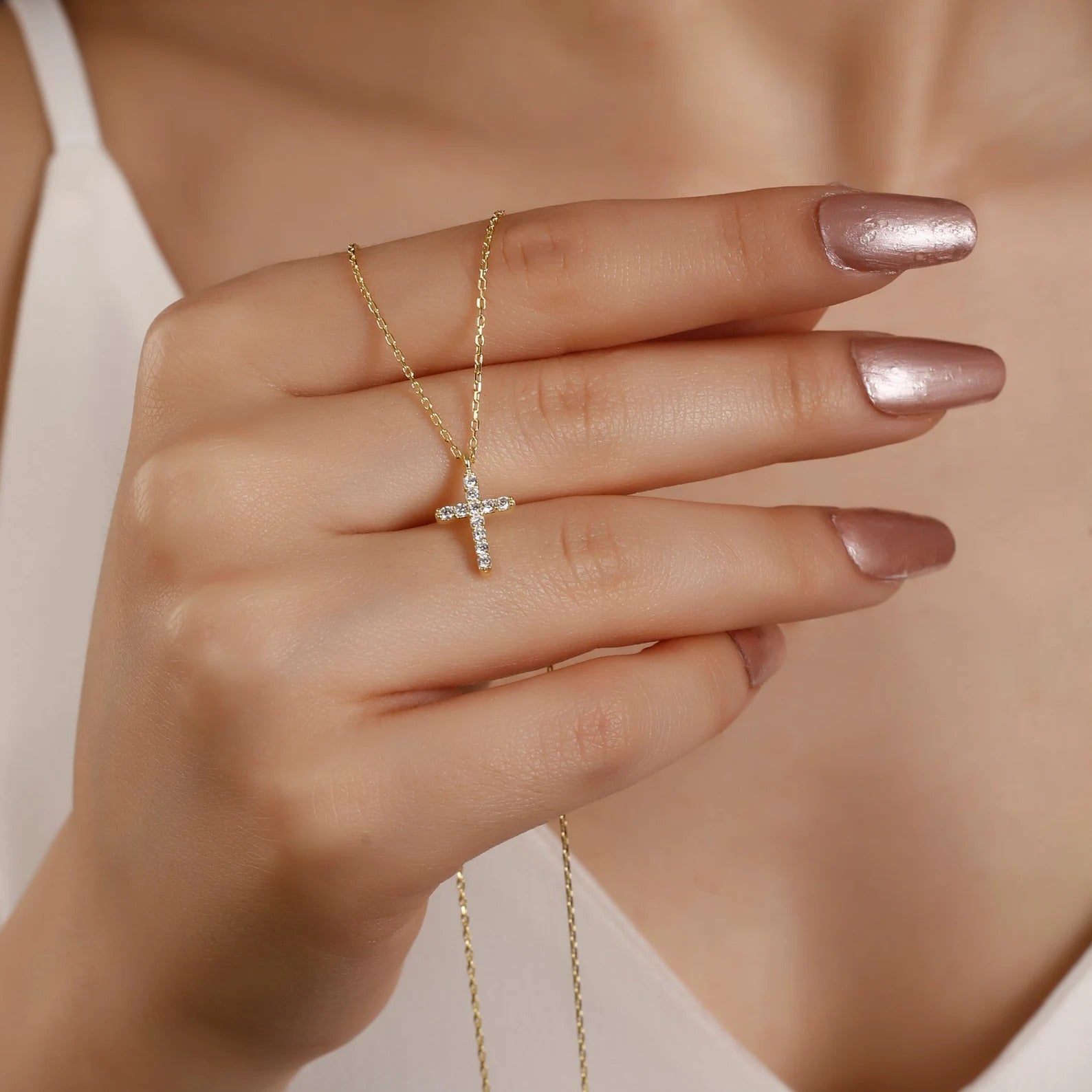 VENOCO Cross Dainty Gold Plated Necklace