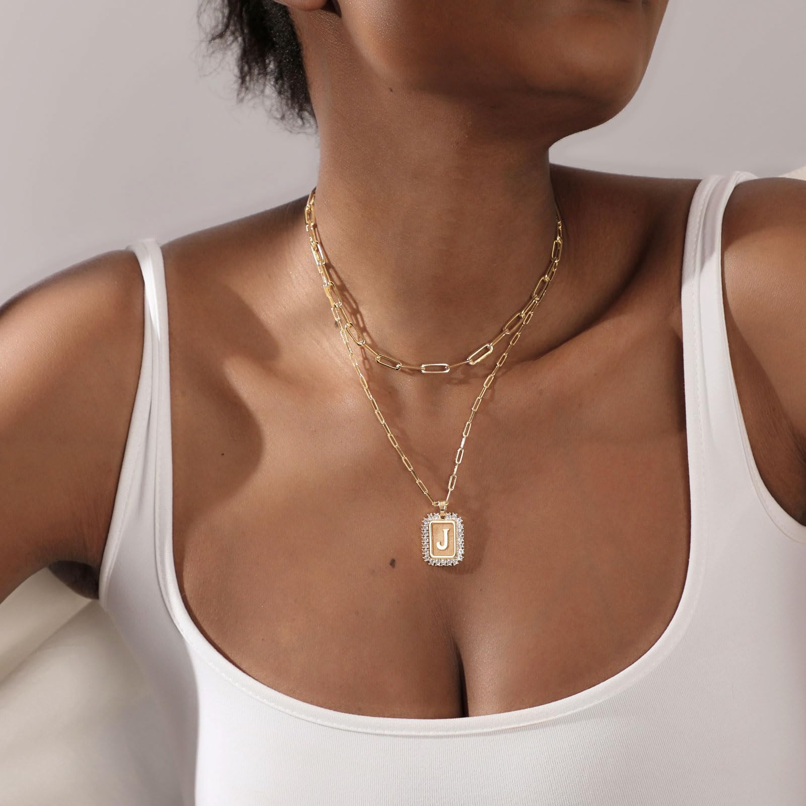 VENOCO Double-Layer Combination Initial Necklace