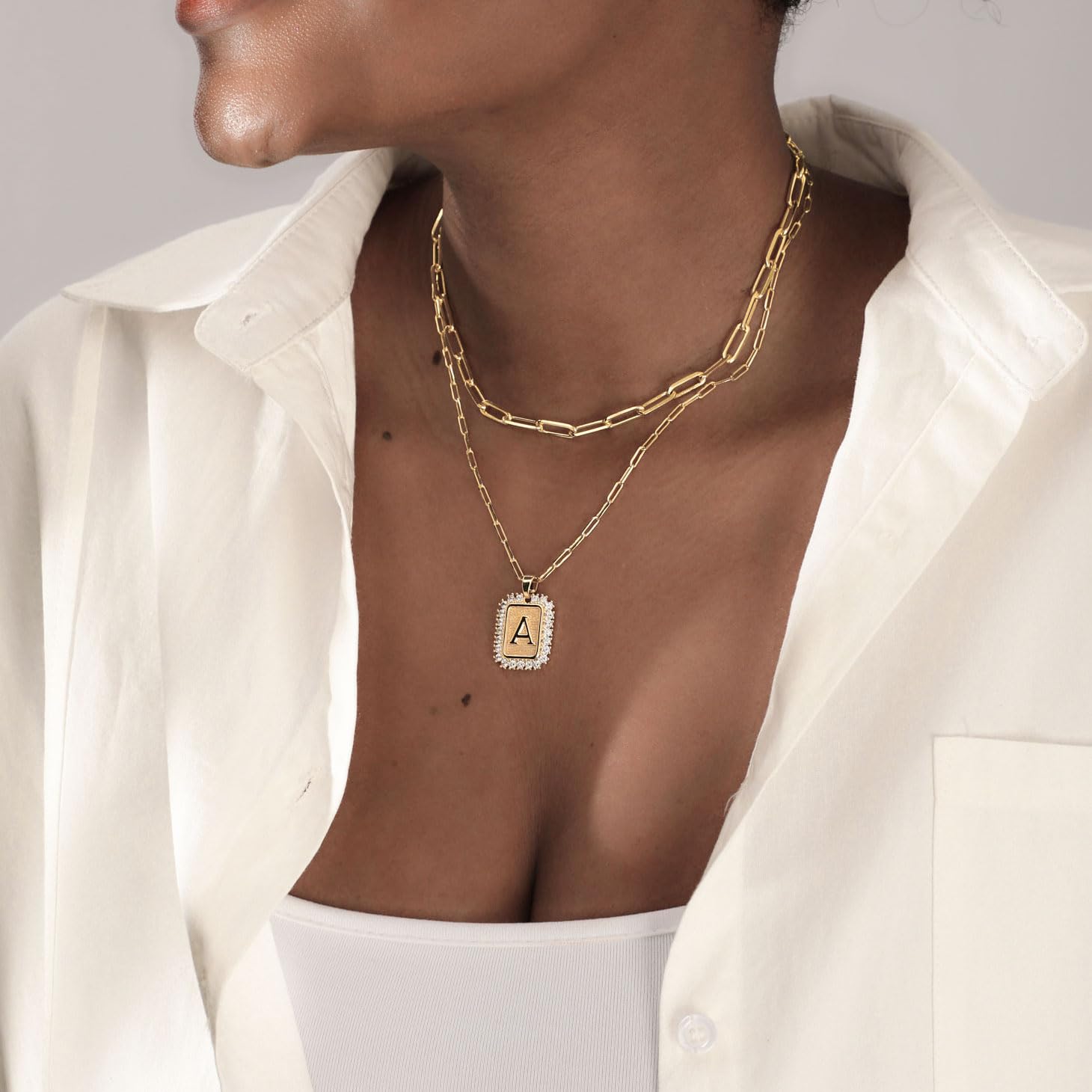VENOCO Double-Layer Combination Initial Necklace