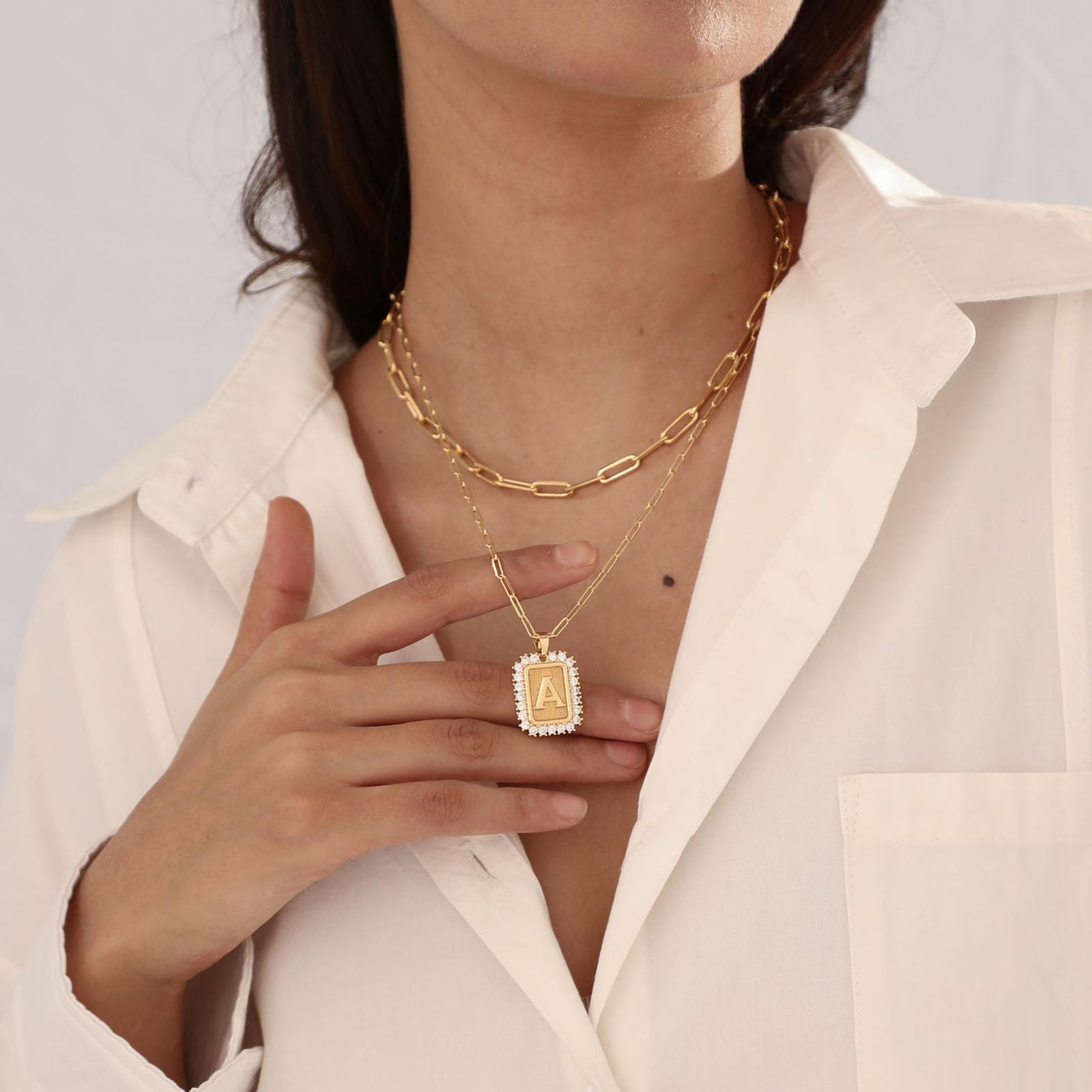 VENOCO Double-Layer Combination Initial Necklace